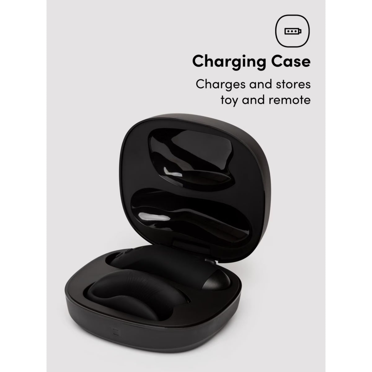 Black charging case for toys and remote controls on a white background