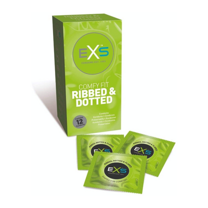 EXS Ribbed & Dotted Textured Condoms 12 Pack - Regular Fit