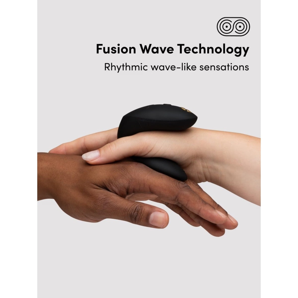Black device being held between two hands with 'Fusion Wave Technology' text above.